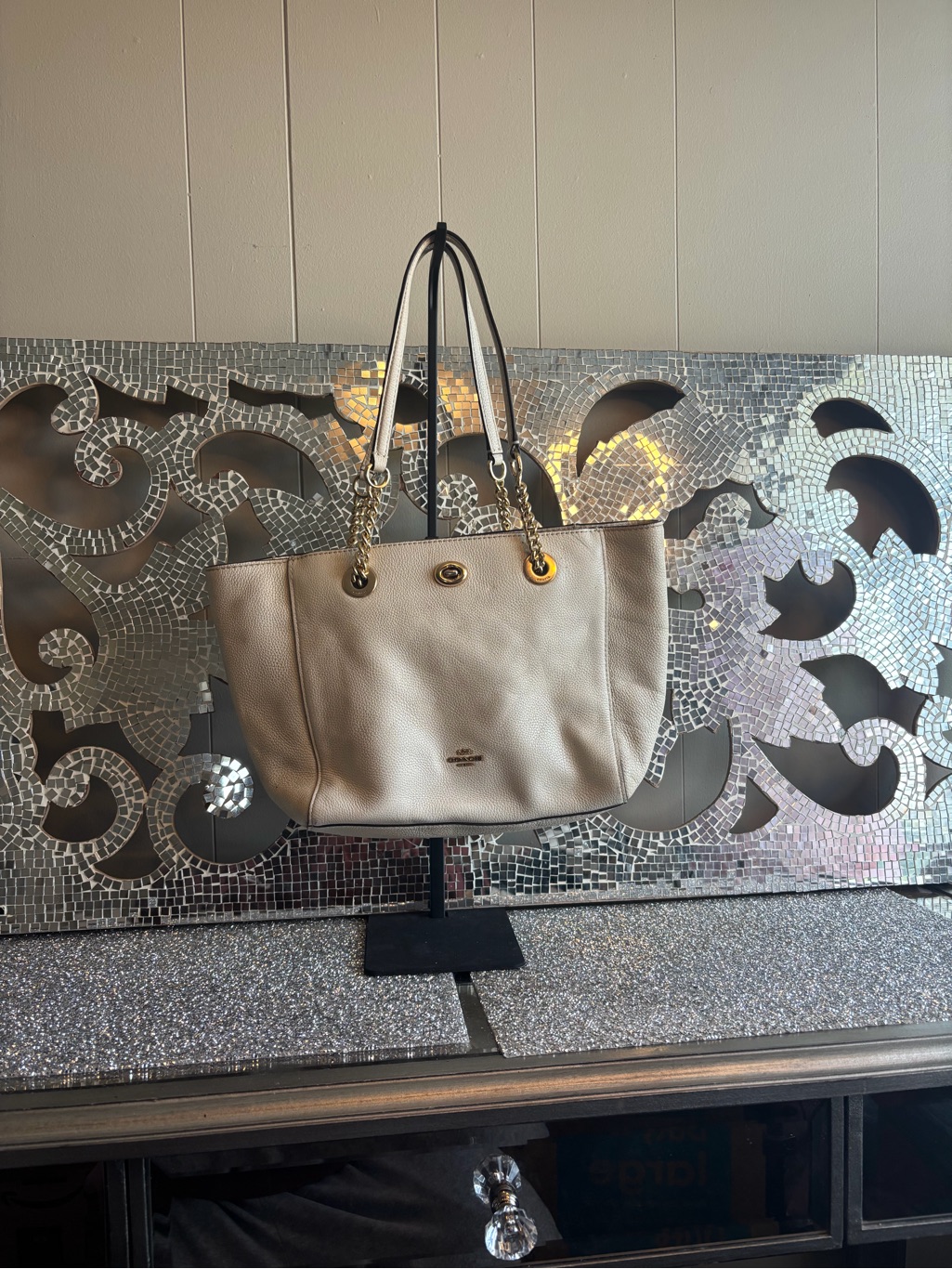 Coach Pebbled Leather Handbag In Light Taupe